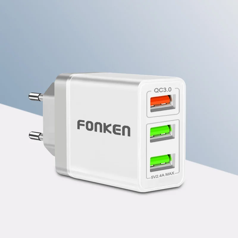 Зарядное устройство FONKEN сетевое с 3 USB портами и поддержкой быстрой