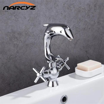 

Basin Faucet Hot and Cold wash basin waterfall faucet Dolphin wash basin single hole spiral Double hand wheel basin faucet XT573