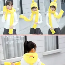 Унисекс 3 в 1 детский шарф шапка перчатки толстый плюшевый животный узор Толстовка ушанка