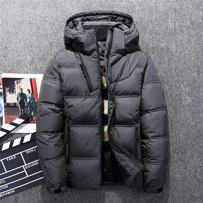 905 dark grey Зимняя мужская белая куртка на утином пуху, высокое качество, повседневные ветрозащитные теплые куртки и пальто, облегающие серые парки - Цвет: 905 dark grey