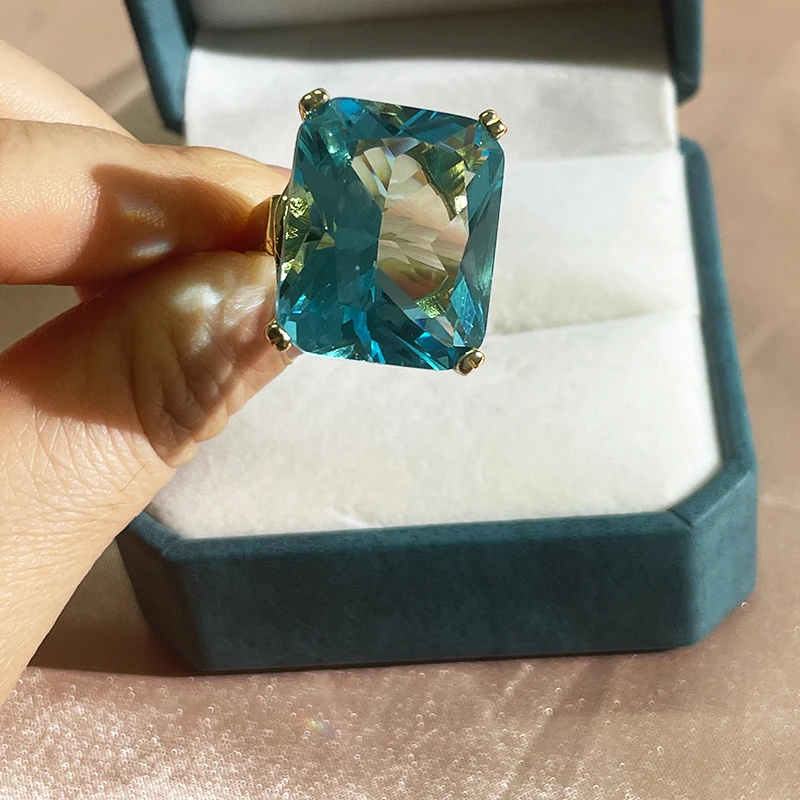 Cellacity Silver 925 Jewelry Rings For Charm Lady With Big Square Blue Topal Gemstones Women Party Gift Size 6-10