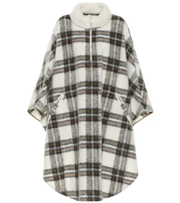 

Autumn Winter Women Plaid Cape Dress Coat Turtleneck LooseZipper Batwing Sleeve Long Coat New