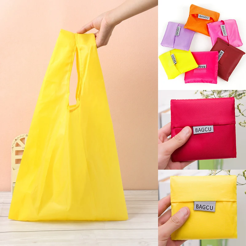 

TWDW Solid Color Foldable Green Shopping Bag Can Be Reused To Save Space and High Load-bearing Casual Shopping Bags