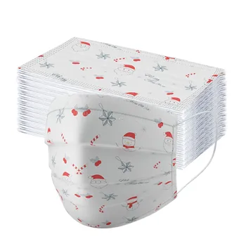 

50pcs Disposable Unisex Mask Snowman Printed Christmas Soft Face Mask Personal Protective 3-layer Mouth Masks Mascarilla Masque