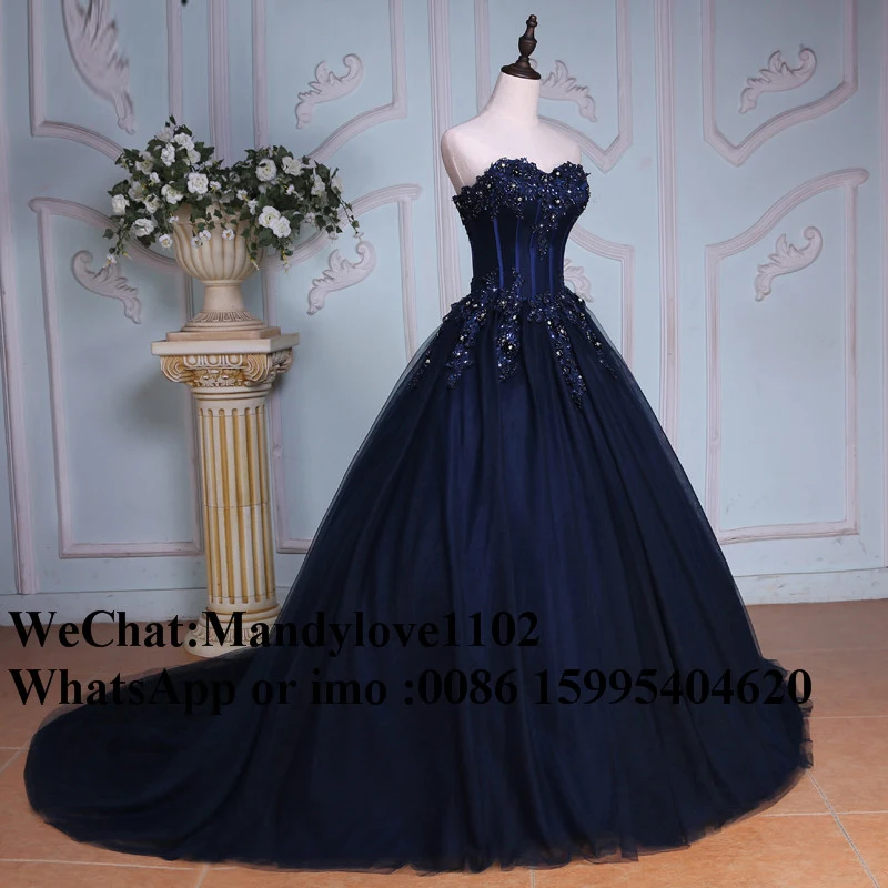 Princess Ball Gown Quinceanera Dresses Elegant Navy Blue Masquerade Sweet 16 Dress Crystal Plus Size vestidos de 15 anos