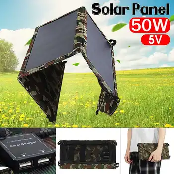 

Folding 50W Solar Panel 5V Portable Foldable Waterproof Charger Mobile Power Bank for Phone Battery Dual USB Port