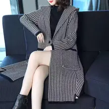 Зимнее женское пальто, корейское осеннее шерстяное пальто, Модная элегантная куртка, Женская Офисная клетчатая куртка manteau femme