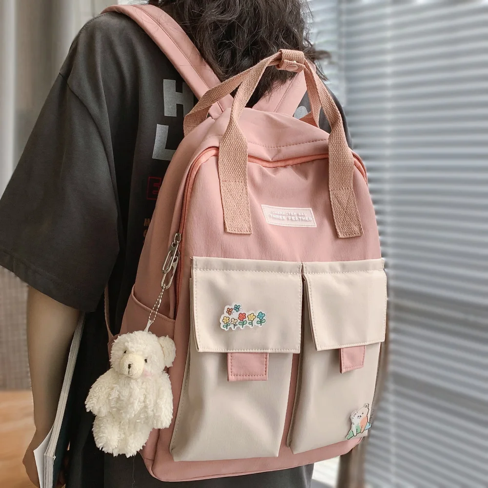 Harajuku Backpack College-Bags Waterproof Kawaii Girl Women Book Fashion Cute Nylon Badge
