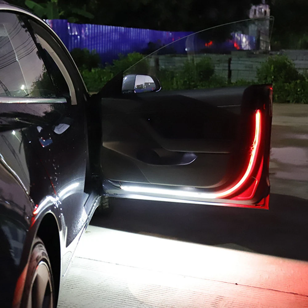 

2 Pcs 12V Red-white LED Streamer Door Anti-Collision Warning Light Welcome Decorative Light Belt Car Door Atmosphere Lamp