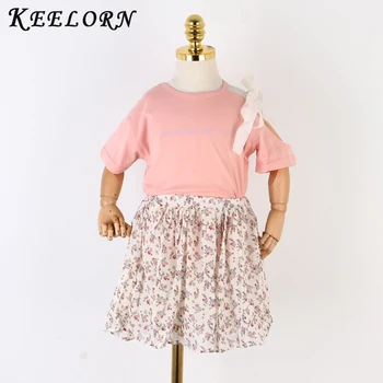 

Keelorn Girls Children's Sets 2020 New Summer Kids Bowtie T-shirt and Floral Skirt Outfits Casual Costumes Sweet Suits 2 7Y