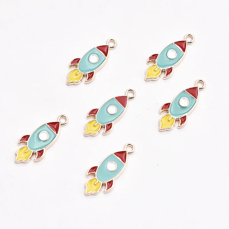 

10pcs Drop Oil Alloy Fresh Cartoon Rocket Earrings Necklace Pendant DIY Simple Earrings Keychain Pendant Accessories 11*24.5mm