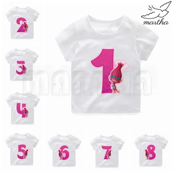 

Trolls Birthday Tshirt Baby Girls White Tshirt Boy Summer Short-Sleeved Casual T-shirts Kids Children's Fashion Tops