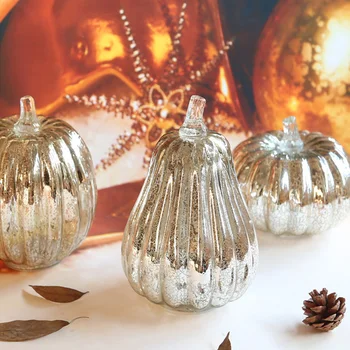 

Halloween LED Pumpkin Light Glass Party Light Festival Decorative Night Lights for Party Halloween Decoration Silver Gold