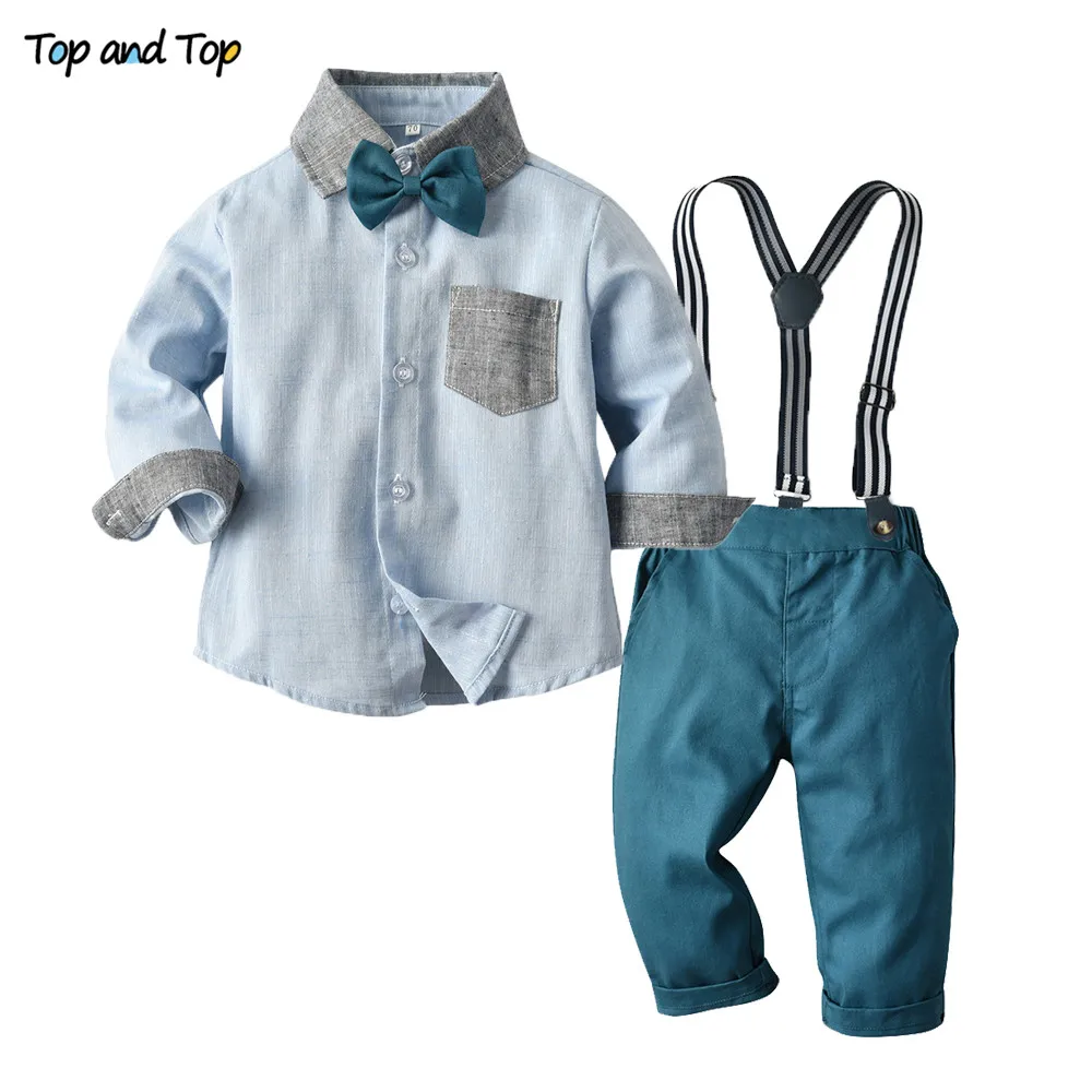 Топ и топ, осенне-зимний комплект джентльменской одежды для мальчиков, куртка+ рубашка с бабочкой+ штаны, повседневный костюм из 3 предметов модная детская одежда для мальчиков - Цвет: Синий