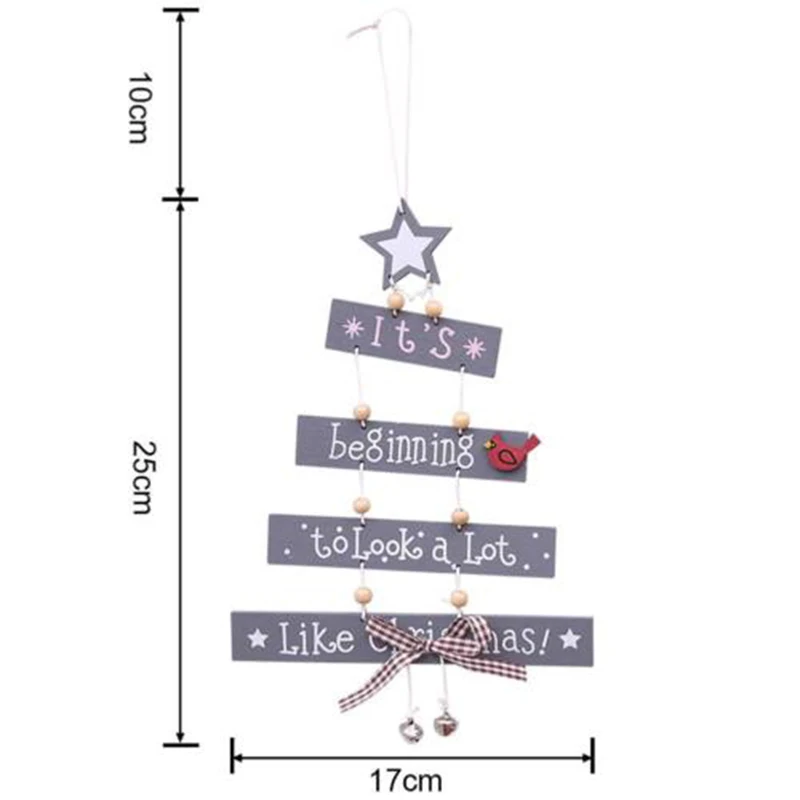 Christmas Tree Wooden Hanging Pendant Store Door Ornament Xmas Decoration