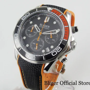 

Quartz Watch BLIGER Brand Sapphire Glass Date Chronograph Function Rotating Bezel Rubber Strap 31mm Silver Color Case