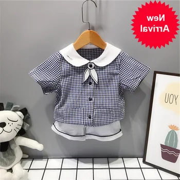 

Baby Boys Summer Fashion Clothing Sets Casual Short Sleeve Blue White Plaid Suits Children Clothes
