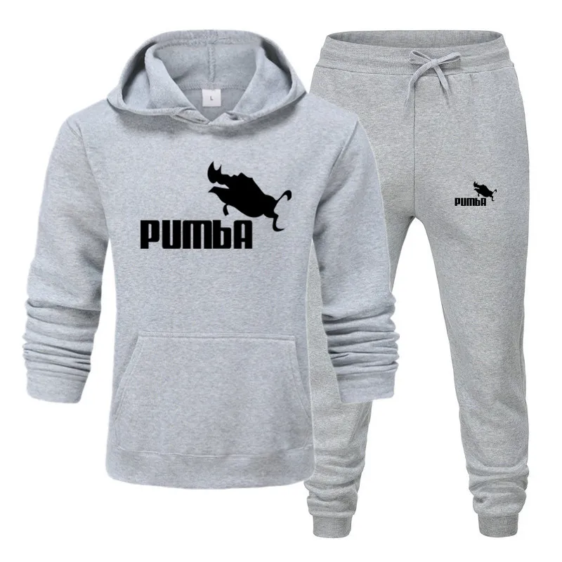 Новинка Pumba, модный бренд, мужские толстовки с капюшоном, костюмы, брендовый спортивный костюм, мужские толстовки+ Тренировочные штаны, Осень-зима, флисовый пуловер с капюшоном