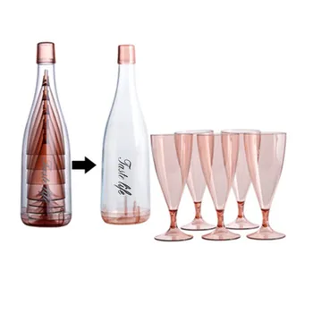 

5Pcs Palstic Cup With 1Pc wine Glass Bottle Container Champagne Gglass 6-Piece Cold Drink Juice Glass Cocktail Stemware
