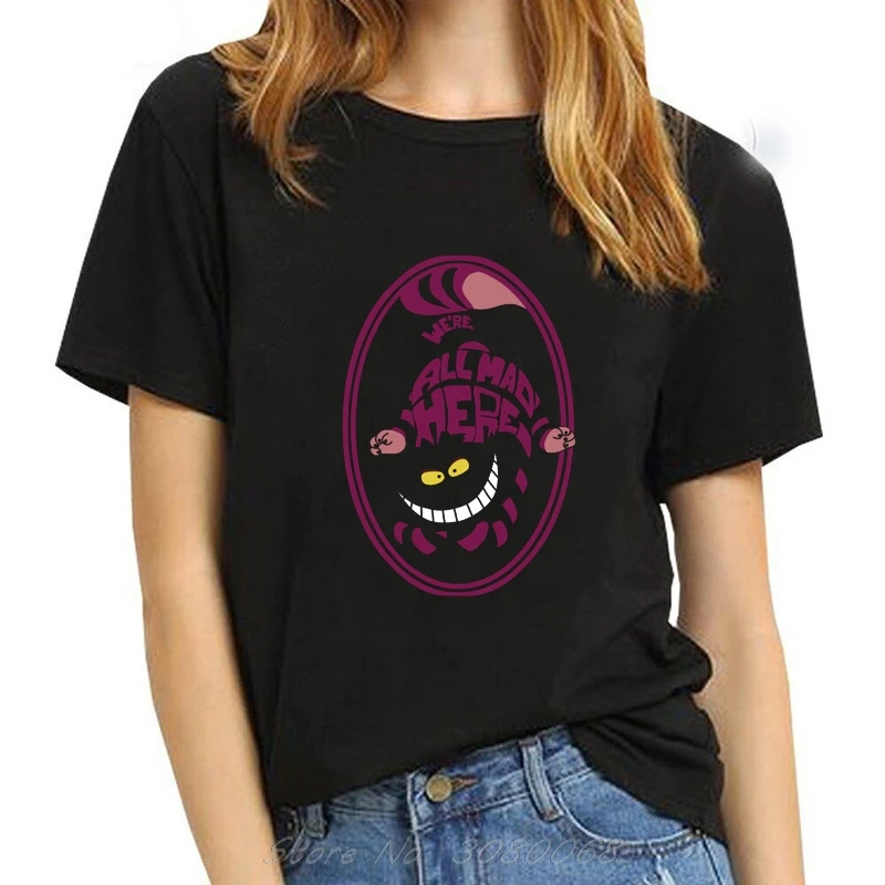 Camiseta Vogue Футболка женская черная хлопковая Футболка с улыбкой Чеширский кот Алиса приключения в стране чудес футболка Ангел Топ Футболка Femme