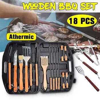 

18 PCS Stainless-Steel Barbecue Set with Storage Case BBQ Grill Tool Accessories Kit For Camping Cookware Outdoor Activity