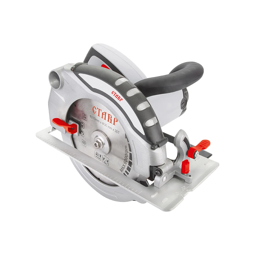 Пила циркулярная Ставр ПДЭ-210/1800 (Мощность 1800 Вт, диаметр диска 210 мм, число оборотов на х.х. 5300 об/мин, глубина пропила 75 мм)