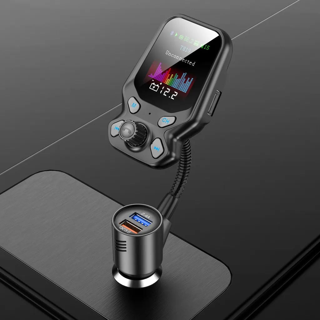 Автомобильный fm-передатчик, Bluetooth, радио передатчик, адаптер для автомобиля, 1,77 дюйма, цветной экран Qc3.0, 5 В/2,4 A, Usb порт зарядки# P55