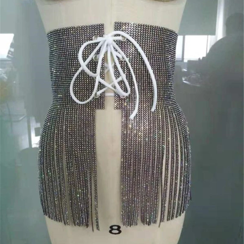 Hirigin, сексуальная юбка, для женщин, новинка, высокая талия, повязка, кристалл, бриллиант, блестки, шикарные юбки, для вечеринок, модная уличная одежда, кисточки - Цвет: B Black White