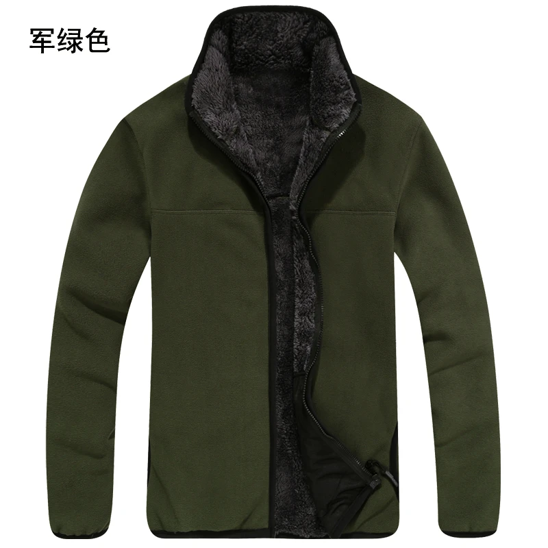 1988 Green Mens Plus Velvet Warm Fleece Jacket Winter Outdoor Sport Thick Thermal Cardigan Coat Fleece Liner Riding Hiking Windproof Jacket - Цвет: 1988 Green