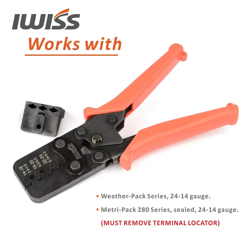 IWISS AWG 24-14 Crimping Delphi Weather Pack or Metri-Pack Connectors- Crimp Terminals and Seal In ONE Cycle with Locator