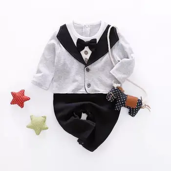 

Baby Tuxedo Suits Boys Formal Jumpsuit Gentleman Outfit One-Piece Romper fake two piece Wedding Outfit 1st birthday clothes