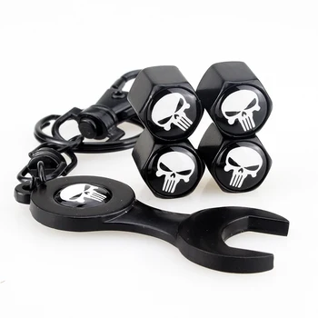 

1set car tire valve caps Metal dust tire valve stem Creative personality car tire valve cover decor with wrench anti-theft valve