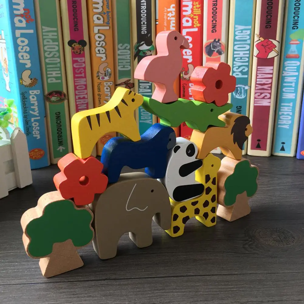 Деревянные игрушки Монтессори, животные, луна, балансировка, укладка, игровые блоки, набор птиц, Лучшие Детские Обучающие Развивающие игрушки, подарок для детей