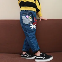 Джинсы для девочек, брюки с хлопковой подкладкой, Детская Толстая бархатная одежда на осень и зиму для мальчиков, одежда в Корейском стиле для маленьких детей