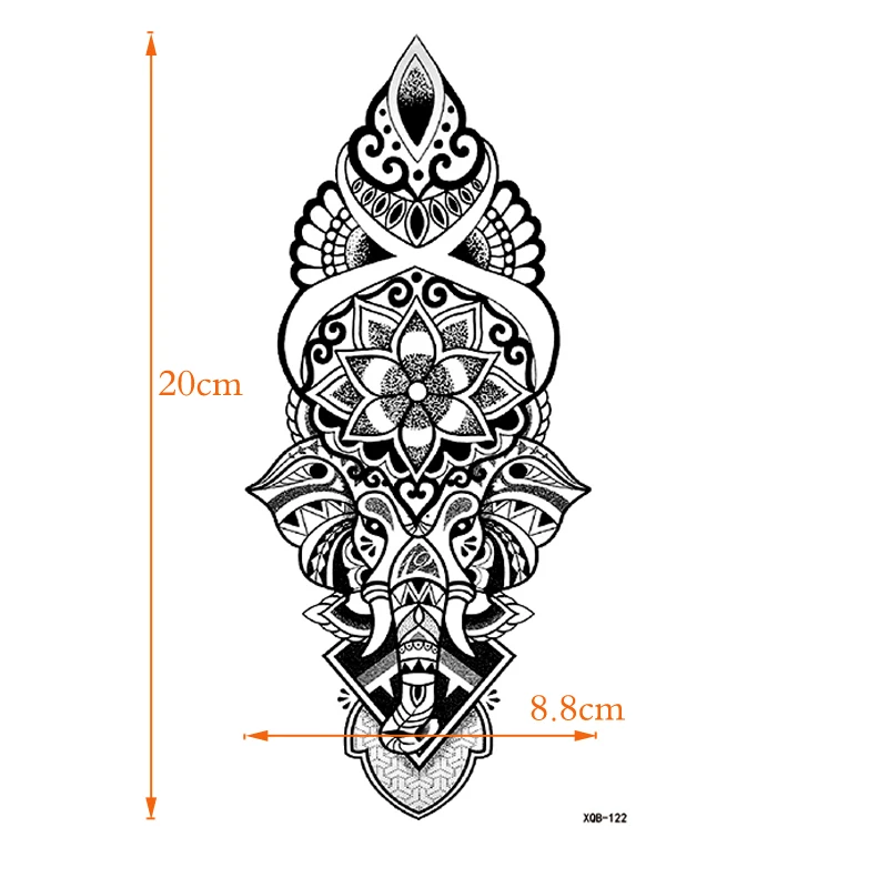 Водостойкие временные татуировки в виде слона лотоса, мужские татуировки, боди-арт, Временные татуировки, хна, тату-рукава, тату-Стикеры