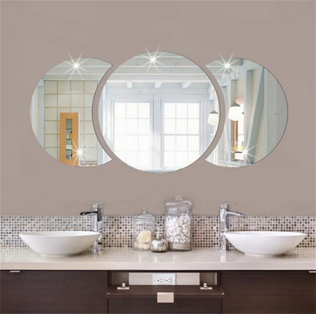 3Pcs/Set 3D Mirror Wall Sticker Round Mirror DIY TV Background Room Stickers Wall Decor bedroom Bathroom Home Decoration mirror Sliver