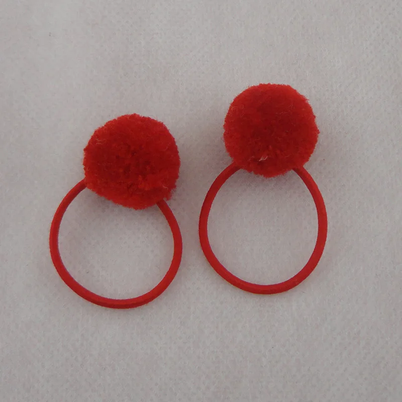 Hot Red hair ties 10 шт. 2,0 см Кашемир мех шарик-помпон эластичные резинки для волос для детей Детские конский хвост держатели для волос веревки с бархатным шариком - Цвет: Hot Red hair ties