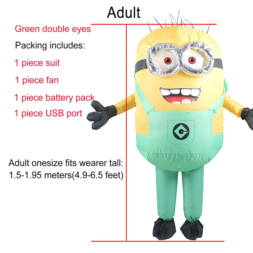 Adult Green Double Надувной костюм Миньона, костюмы на Хэллоуин для взрослых, надувной костюм Миньона из мультфильма «Гадкий я», Рождественский костюм Миньона, маскарадный костюм - Цвет: Adult Green Double