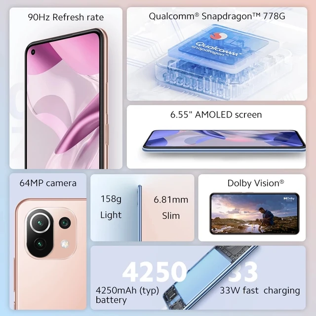 Global Version Xiaomi 11 Lite 5G NE Smartphone 128GB 256GB Snapdragon 778G Octa Core 64MP Camera