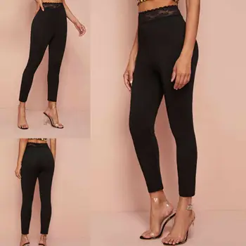 

Women Stretch Bottom Gothic Punk Pants Sexy Lady Lace Flared Leggings