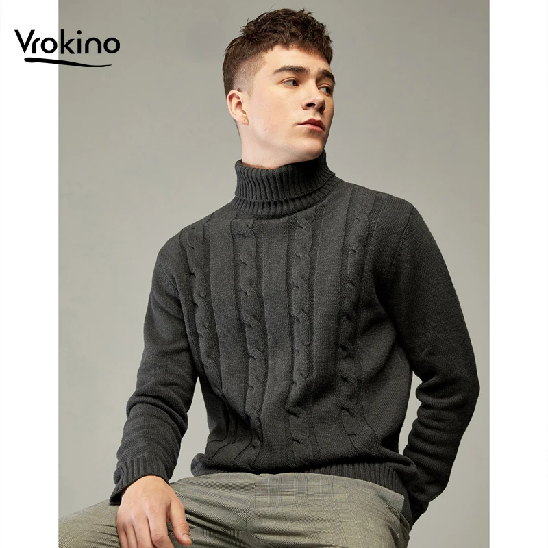 #Special Offers VROKINO 2019 Autumn and Winter Turtleneck Sweater Men's Fashion Jacquard Knit Pullover Brand Clothing