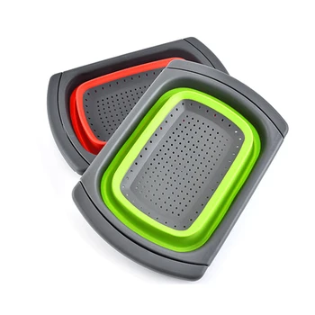 

Silicone Sink Retractable Colander Collapsible Over The With Handle Kitchen tool Red Orange color