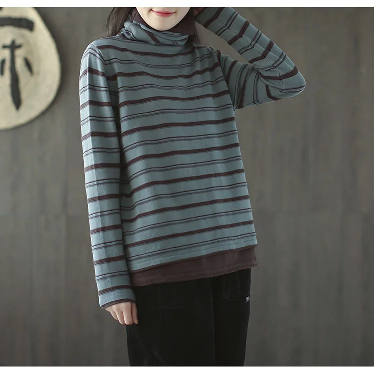 Autumn Striped Sweater Women Fashion Knitting Loose Turtleneck Long Sleeve Fashion Pullovers Sweater Vintage Casual Coat