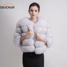 QIUCHEN PJ1801 Новое поступление Женская зимняя шуба из натурального Лисьего меха Толстая меховая женская зимняя куртка