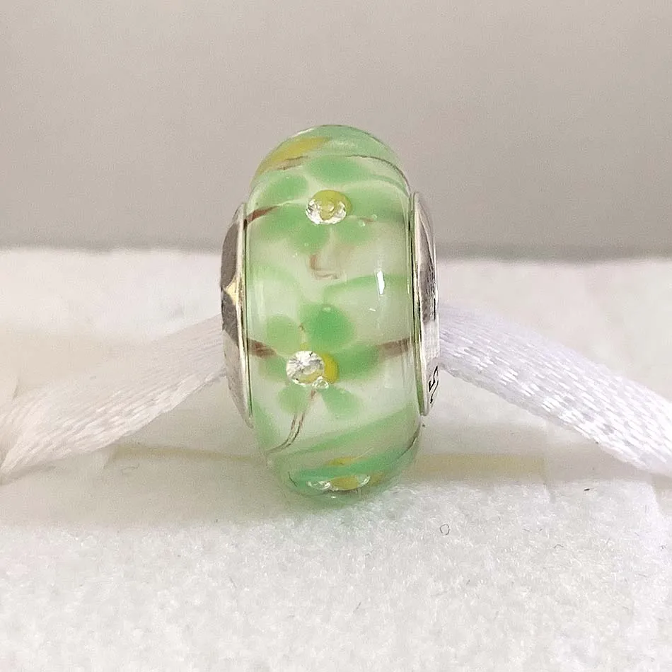 

Original Green Daisy Blossom Flower Lampwork Murano Glass Bead Fit 925 Sterling Silver Charm Bracelet Bangle DIY Jewelry