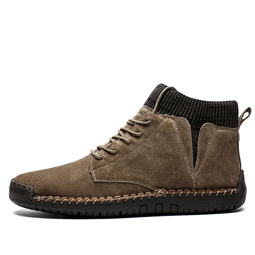 LINGGE Brand Winter Men Snow Boots High Quality Cow Suede Men Ankle Boots Men Shoes Plush Autumn Basic Drive Boots Big Size 48 - Цвет: Khaki