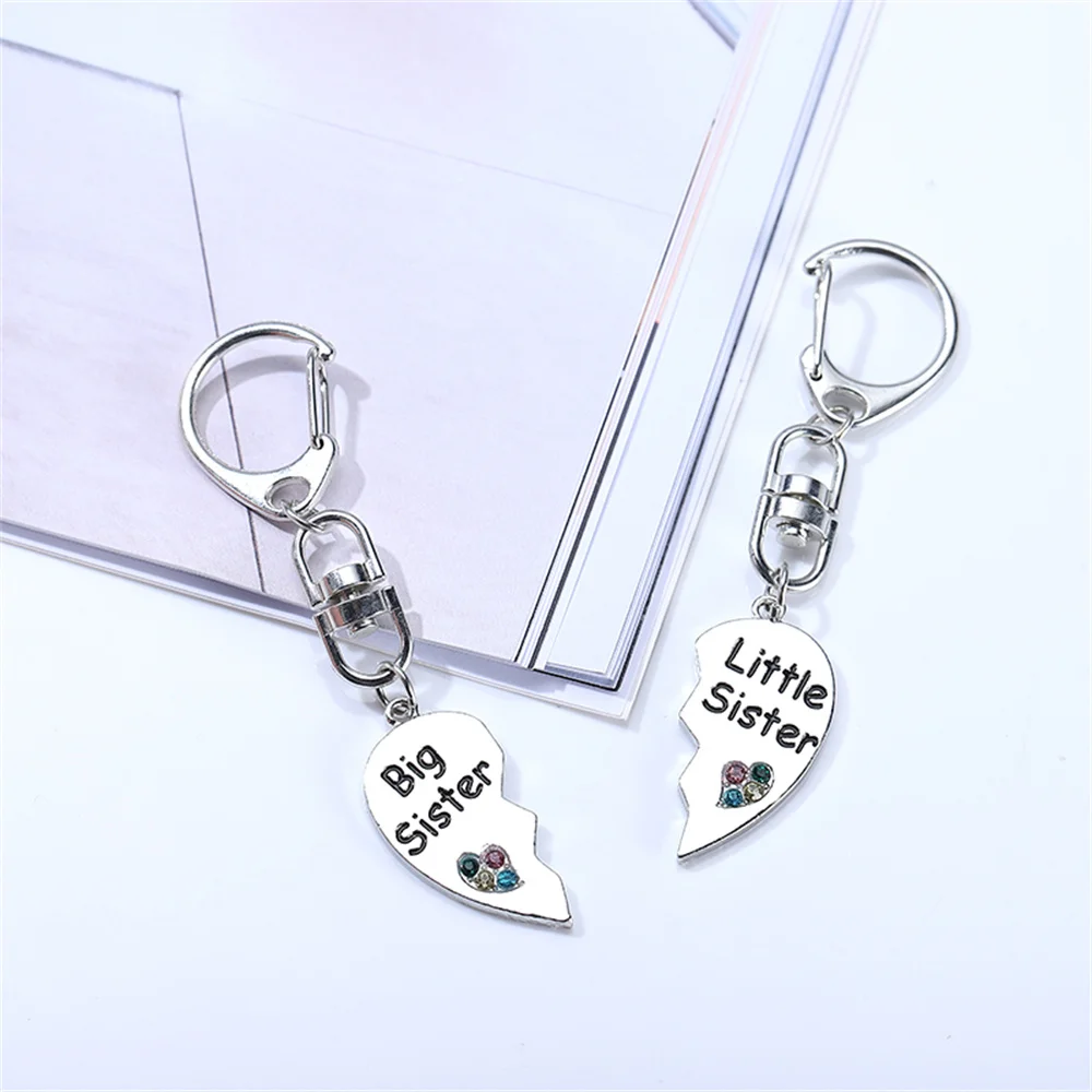 2 Pcs-Set Luxus Große Schwester Kleine Schwester Keychain Liebe Herz  Kristall Zink-legierung Paare Partei Schmuck Zubehör Geschenk