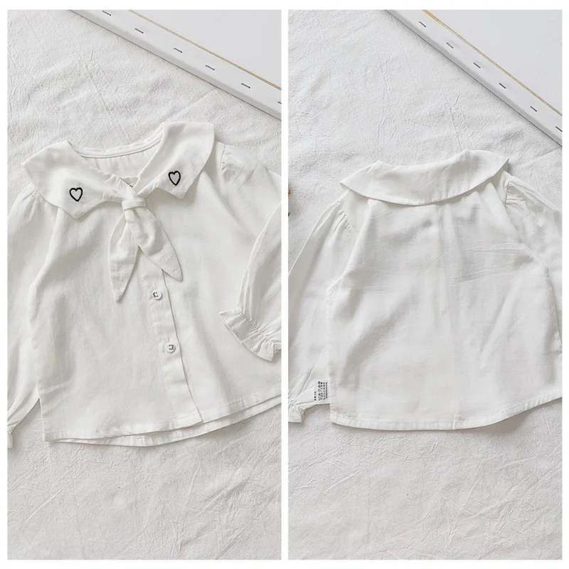 Осенняя хлопковая блузка с длинными рукавами для маленьких девочек, Повседневный Кардиган для девочек, удобная белая блузка с вышитыми лацканами