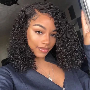 

13x6 Deep Part Lace Front Human Hair Wigs with Baby Hair Kinky Curly Bob Glueless Brazilian for Black Women Natural Hairline