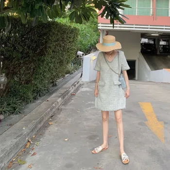 

spring the new French very little fairy sweet wind restoring ancient ways knee-length dress temperament